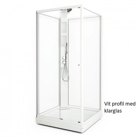 Macro Duschkabin Flow Front Lux - Klarglas/Ice Bakvägg Matt 91 x 71