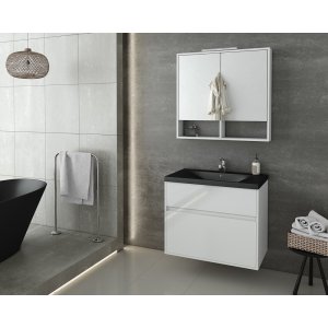 Badrumsmöbler Instinct 80 - Vitt/Svart med spegelskåp - Badrumspaket, Badrumsmöbler