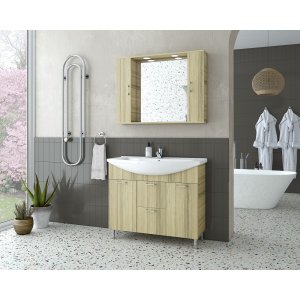 Badrumsmöbler Ritmo 95 - Natural Oak med spegelskåp - Badrumspaket, Badrumsmöbler
