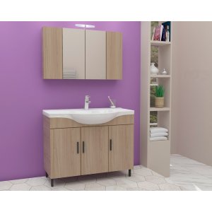 Badrumsmöbler Luna 100 - Beige med spegelskåp - Badrumspaket, Badrumsmöbler